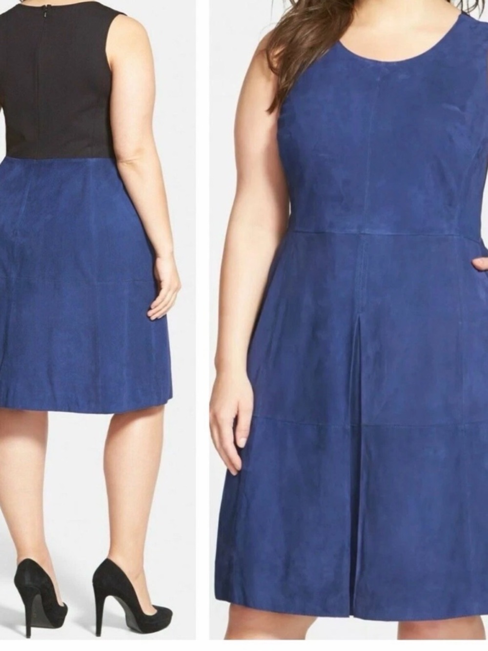 Sejour Blue Mazarine Suede Front Sleeveless Shift Dress 14W SJ315128WN